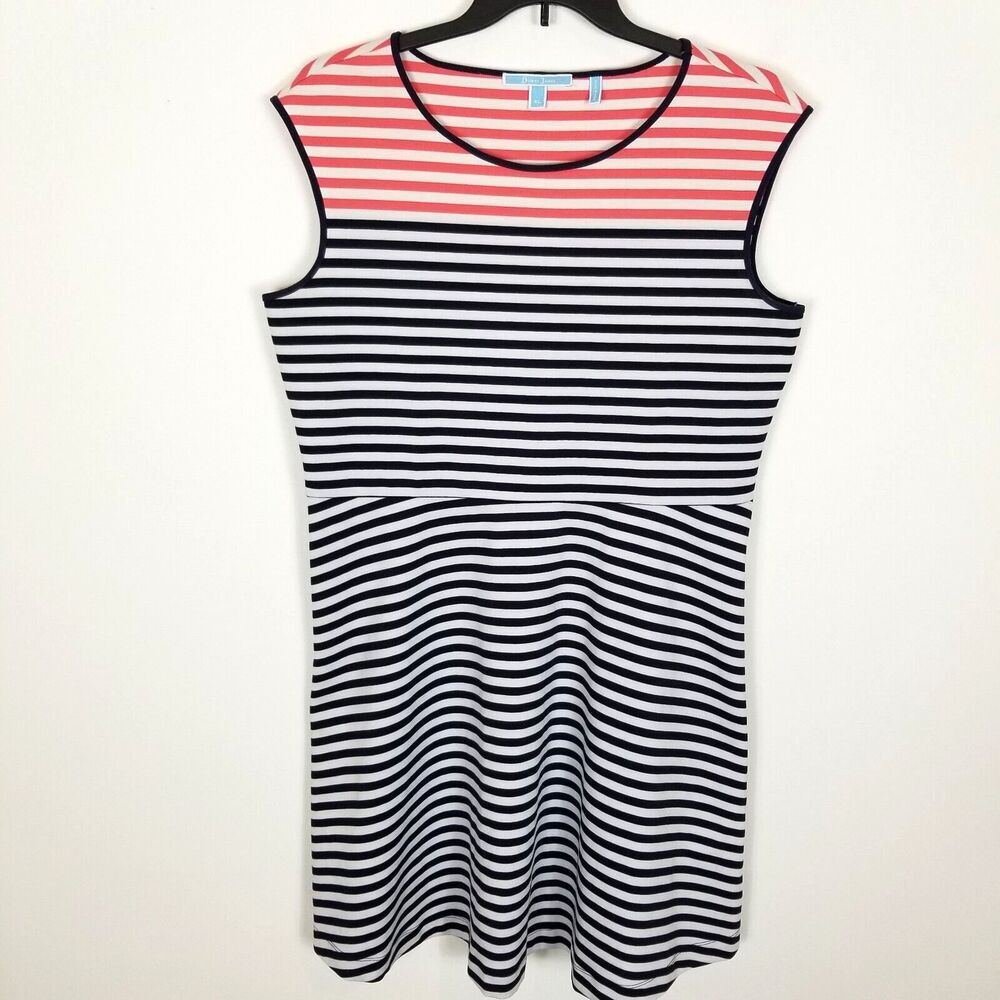 Draper James Coral and Navy Striped Sleeveless Mini Dress